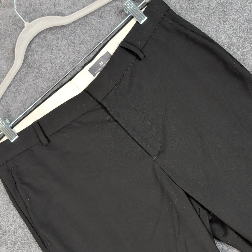 HM Mens Skinny Fit Dress Pants Black Flat Front Tapered Trousers 34R
